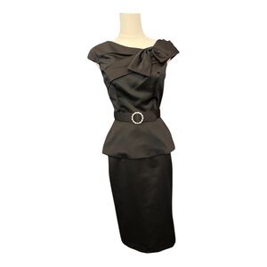 🖤 EUC ALFRED ANGELO Black Satin 2-Piece Top & Pencil Skirt Set | Women’s Sz XS